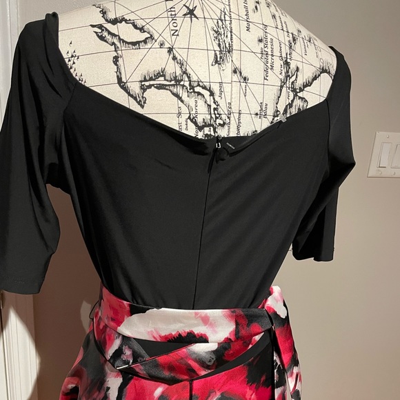 Off Shoulder Fit Flare Marble Water Floral Print Asymmetric Belt Evening Formal - Picture 4 of 6